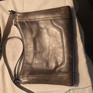 Distressed Dark Olive Green Leather shoulder bag & cloth storage bag.